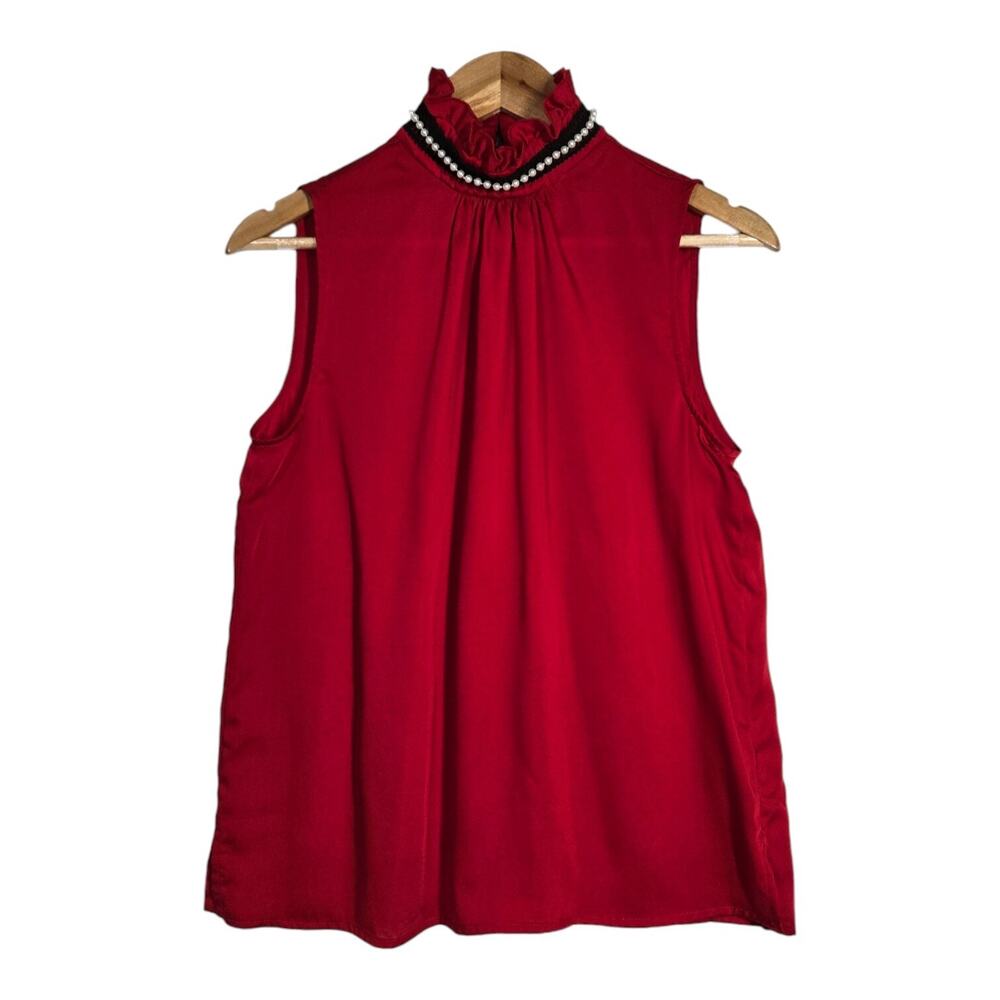 Nanette Lepore Red Riding Hood Top Pearl Neck S Rich Romantic Holiday Chic